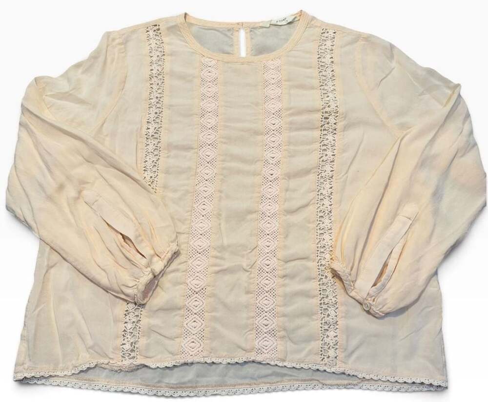 Naf Naf Paris Lace Trim Blouse Size S Pink Champagne